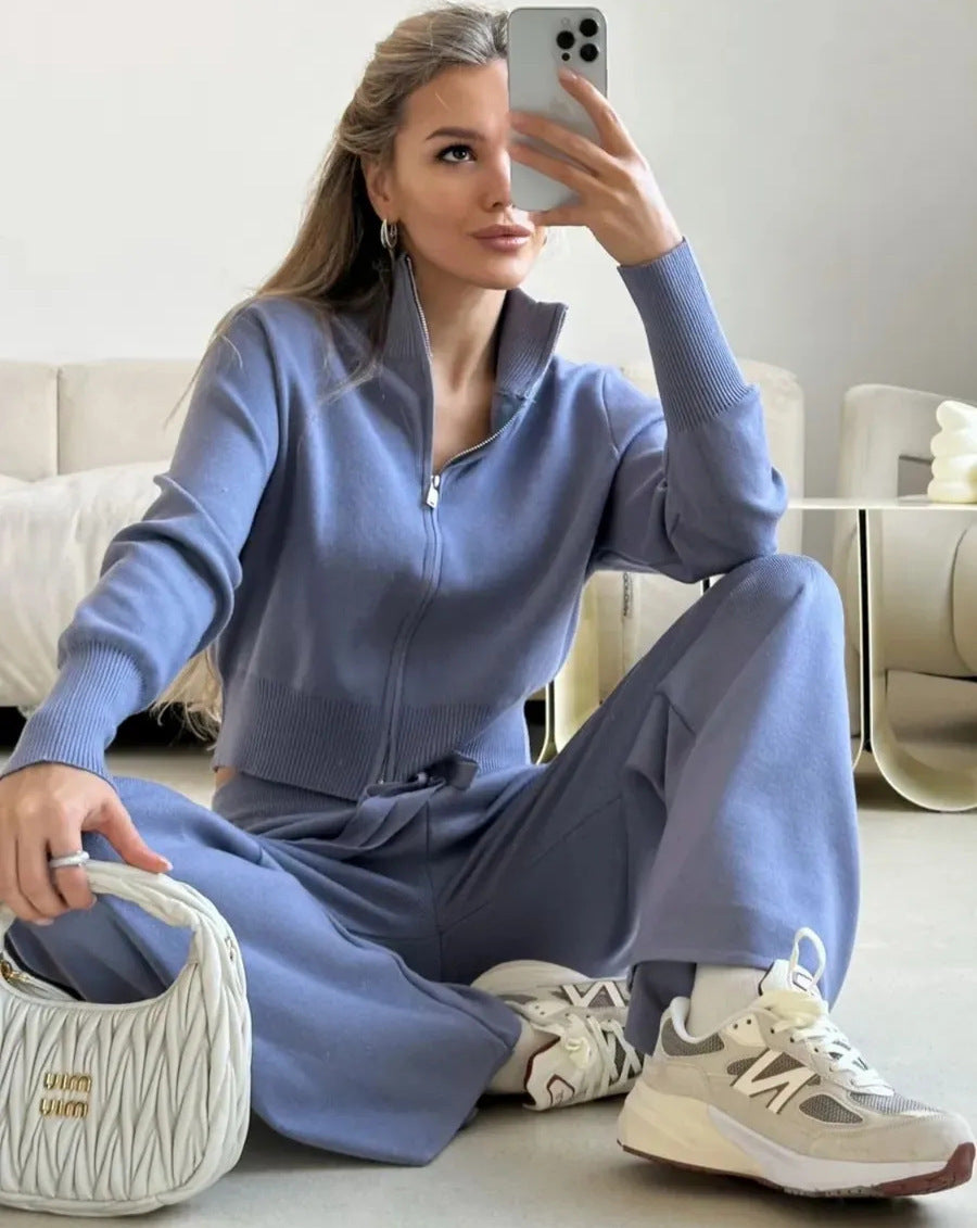 Damer Sportigt Stickat Lounge-set med genomgående dragkedja och elastisk midja Eva Jonsson-Eva Jonsson
