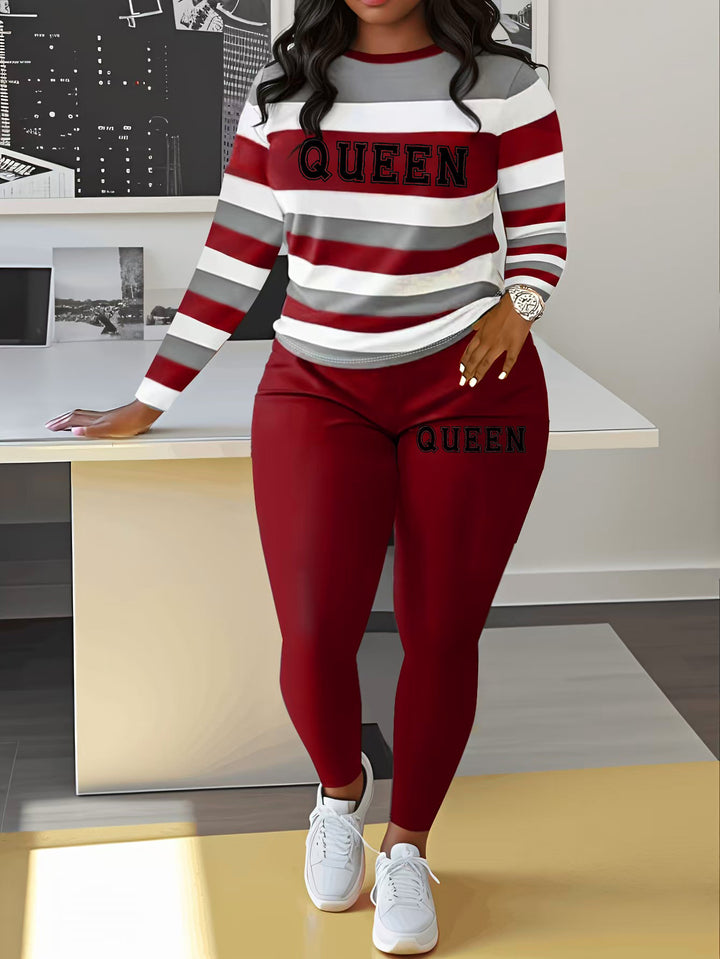 Damer Sportigt Tvådelat Set med Randig Topp och Leggings Mirla-Eva Jonsson
