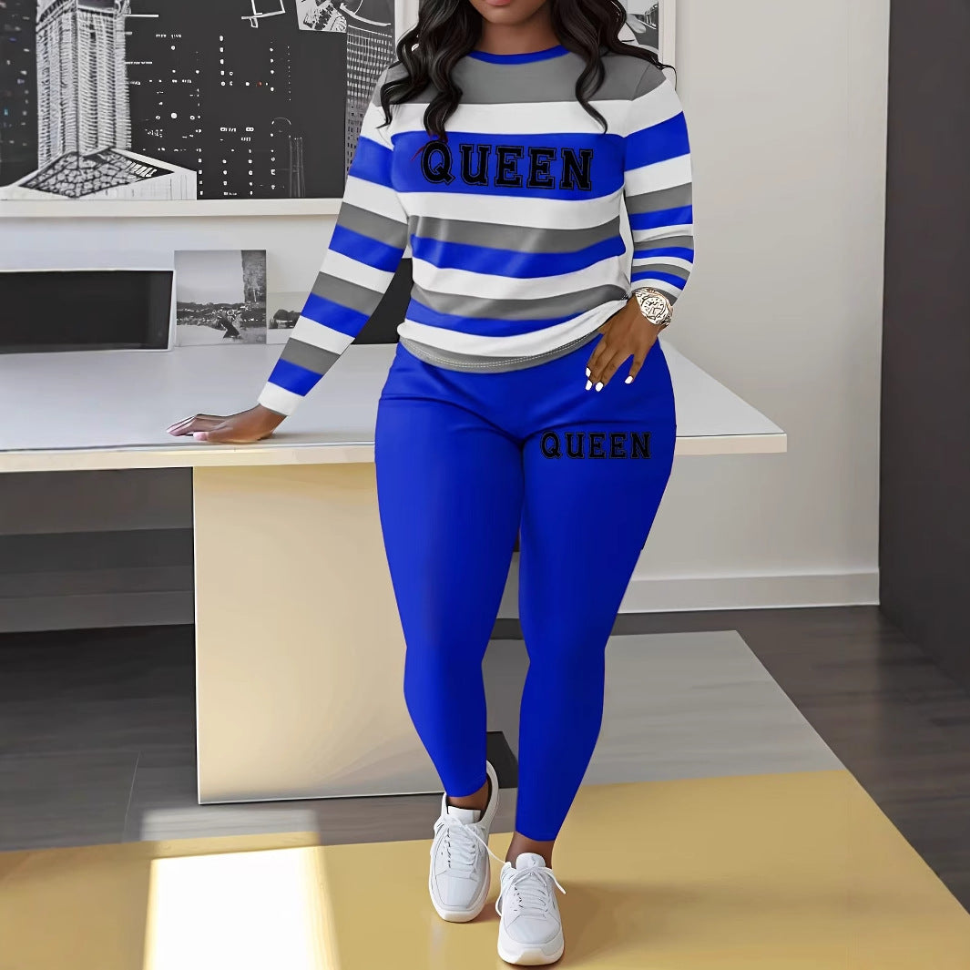 Damer Sportigt Tvådelat Set med Randig Topp och Leggings Mirla-Eva Jonsson