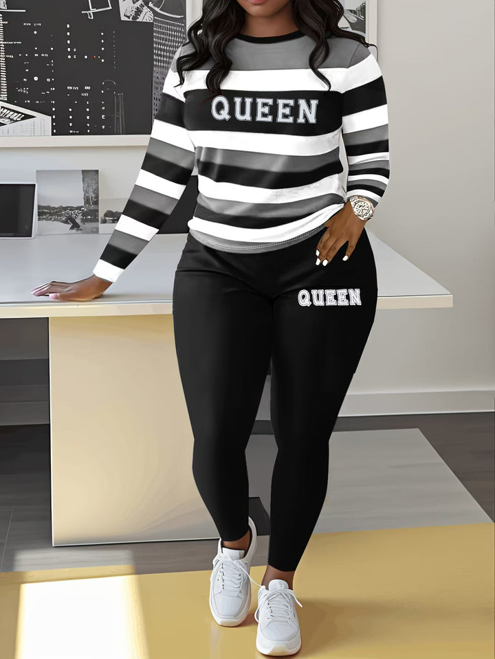 Damer Sportigt Tvådelat Set med Randig Topp och Leggings Mirla-Eva Jonsson