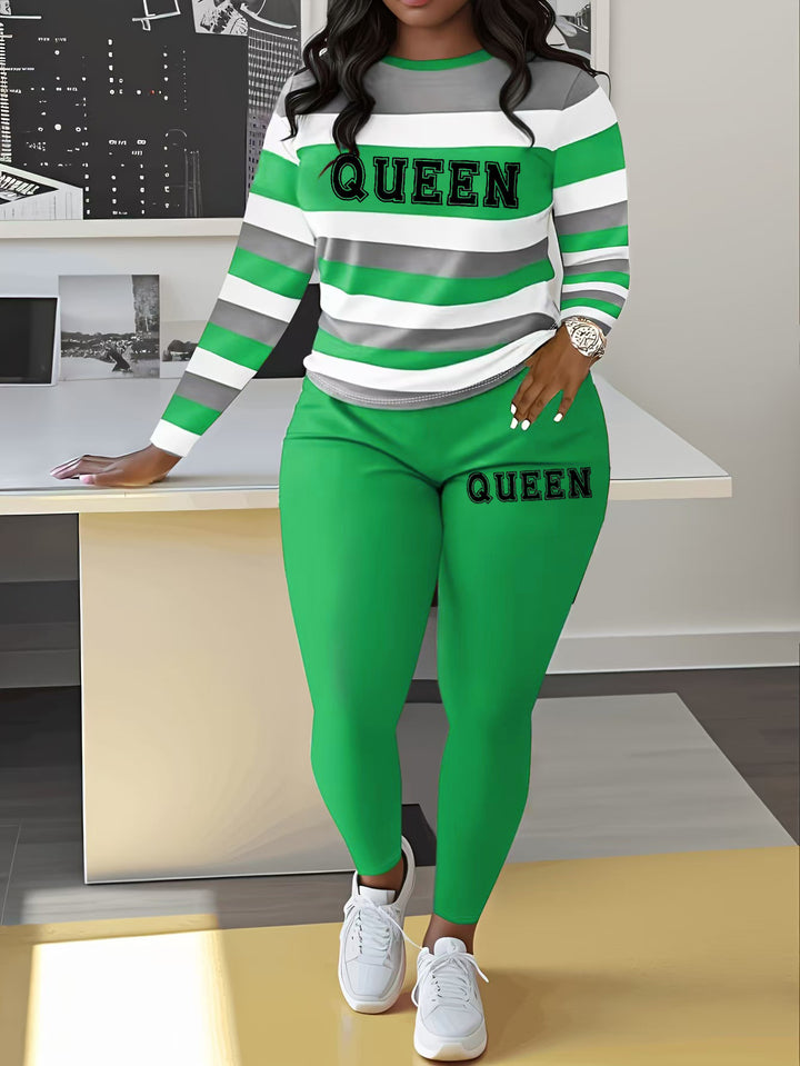 Damer Sportigt Tvådelat Set med Randig Topp och Leggings Mirla-Eva Jonsson