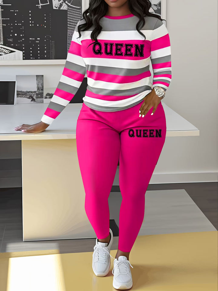 Damer Sportigt Tvådelat Set med Randig Topp och Leggings Mirla-Eva Jonsson