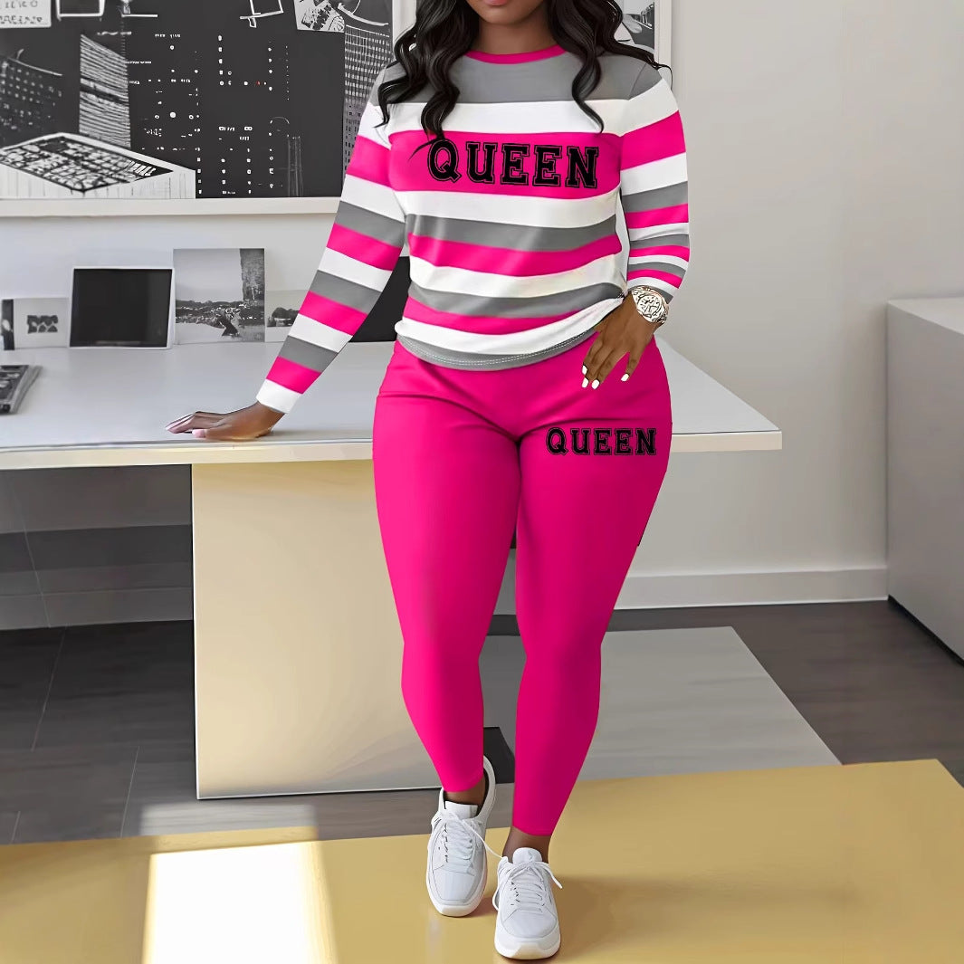 Damer Sportigt Tvådelat Set med Randig Topp och Leggings Mirla-Eva Jonsson
