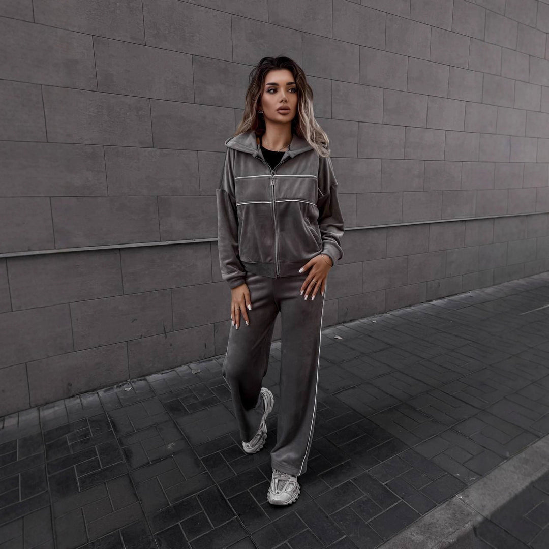 Damer Sportigt fleece-set med dragkedja och huva Eva Jonsson-Eva Jonsson