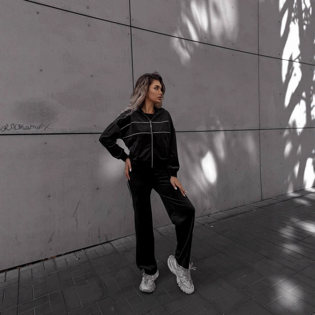 Damer Sportigt fleece-set med dragkedja och huva Eva Jonsson-Eva Jonsson