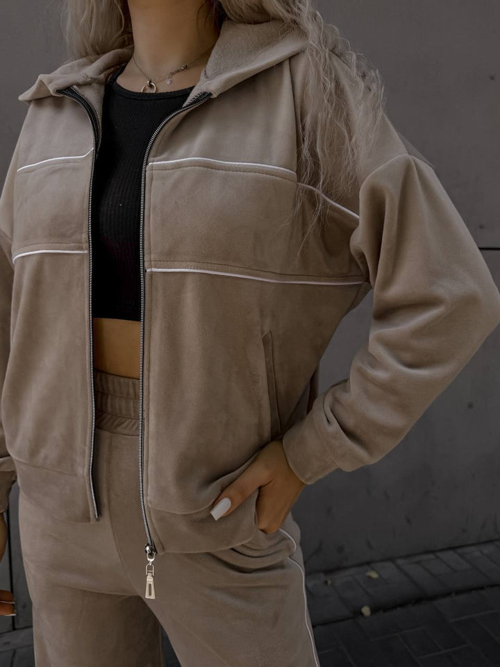 Damer Sportigt fleece-set med dragkedja och huva Eva Jonsson-Eva Jonsson