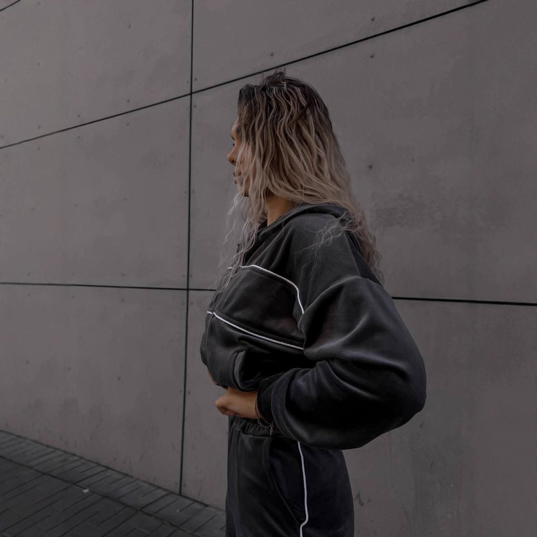 Damer Sportigt fleece-set med dragkedja och huva Eva Jonsson-Eva Jonsson