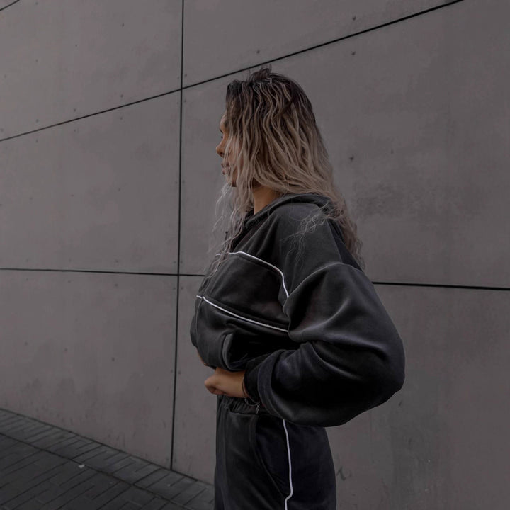 Damer Sportigt fleece-set med dragkedja och huva Eva Jonsson-Eva Jonsson