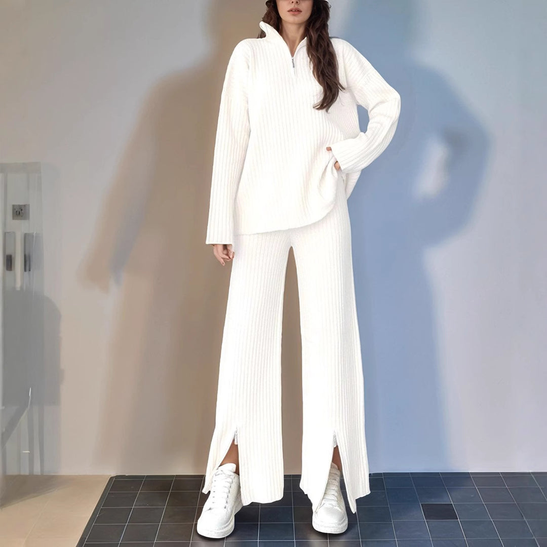 Damer Sportigt fritids-set med modern ribbad design och högkvalitativ krage Mirla-Eva Jonsson