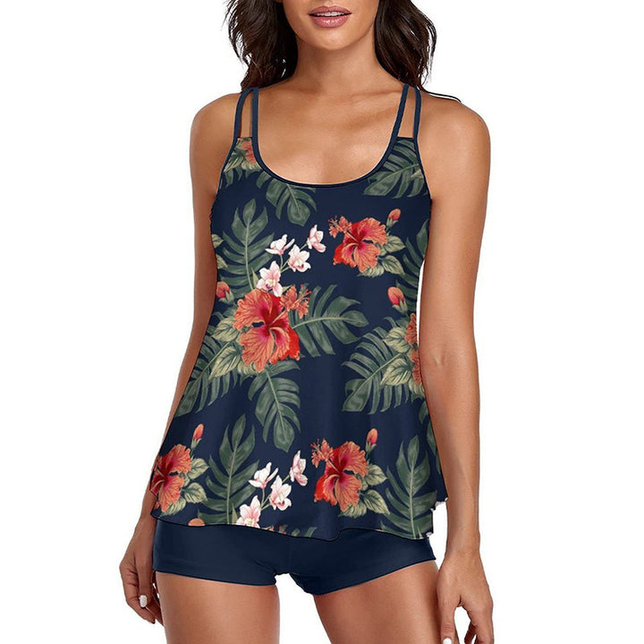 Damer Sportigt tankini-set med blommönster och shorts Mirla-Eva Jonsson
