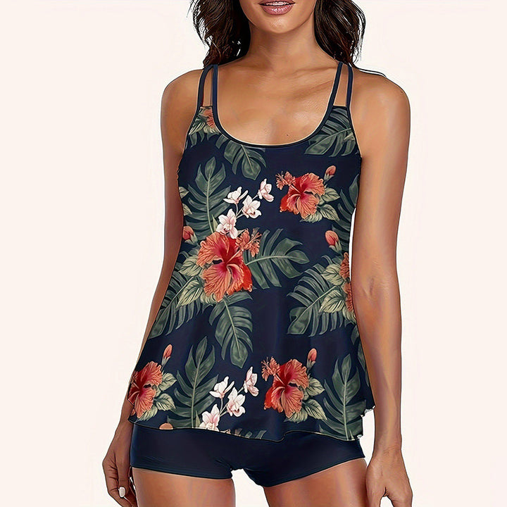 Damer Sportigt tankini-set med blommönster och shorts Mirla-Eva Jonsson
