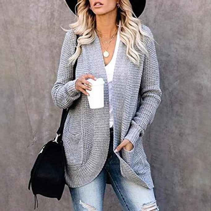 Damer Stickad Cardigan med Praktiska Fickor och Luftig Struktur Eva Jonsson-Eva Jonsson