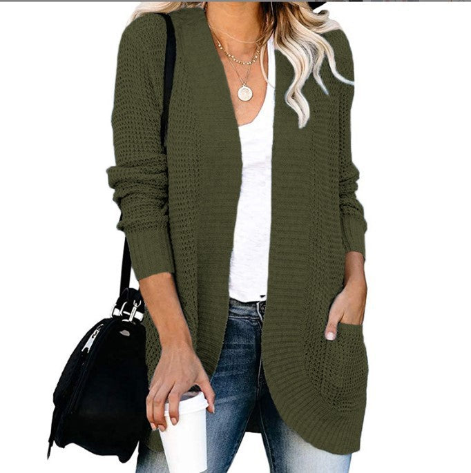 Damer Stickad Cardigan med Praktiska Fickor och Luftig Struktur Mirla-Eva Jonsson