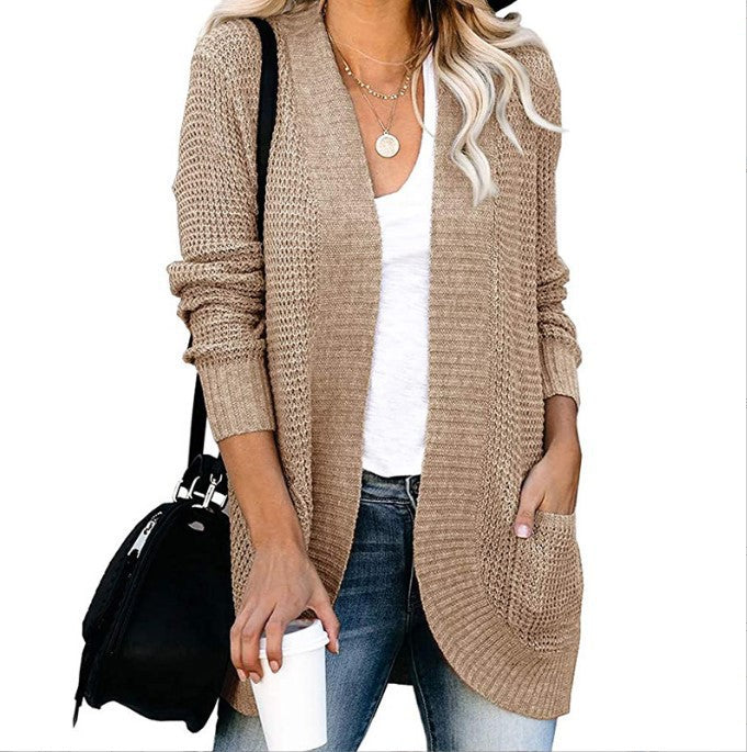 Damer Stickad Cardigan med Praktiska Fickor och Luftig Struktur Mirla-Eva Jonsson