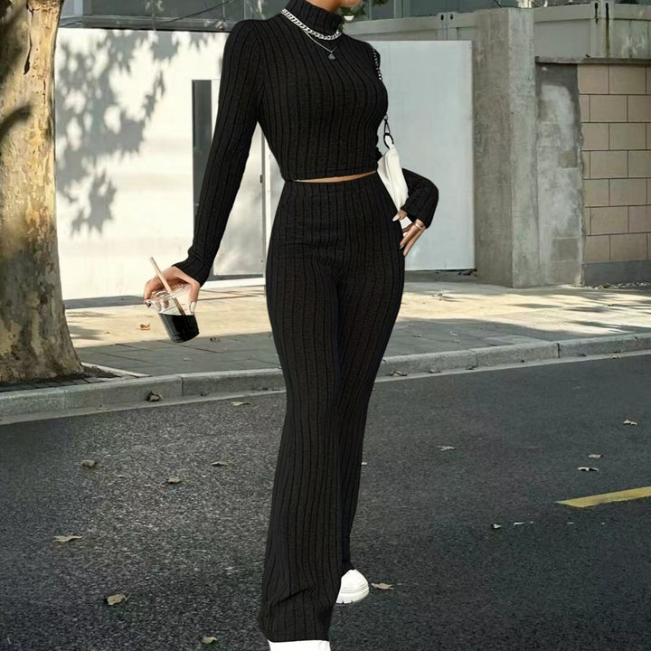 Damer Stickad Crop-Top och Palazzo-byxor Set Mirla-Eva Jonsson