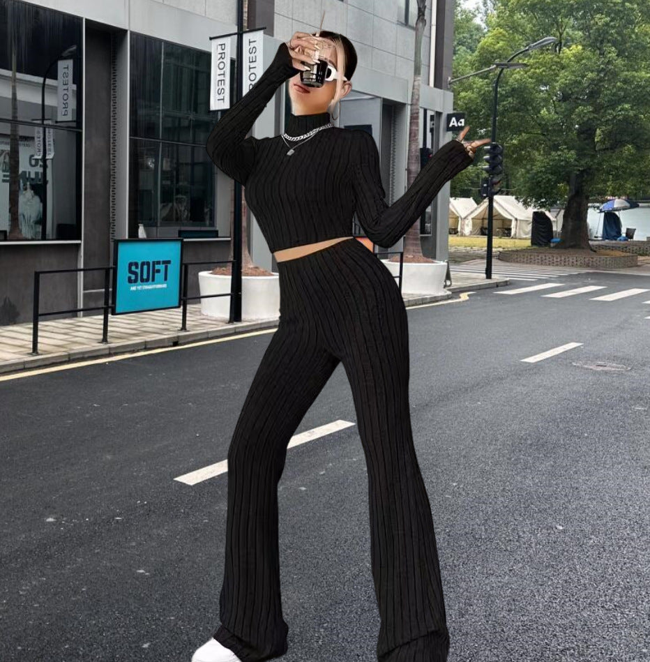 Damer Stickad Crop-Top och Palazzo-byxor Set Mirla-Eva Jonsson