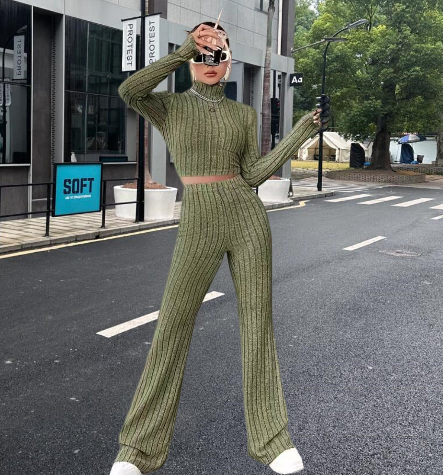 Damer Stickad Crop-Top och Palazzo-byxor Set Mirla-Eva Jonsson