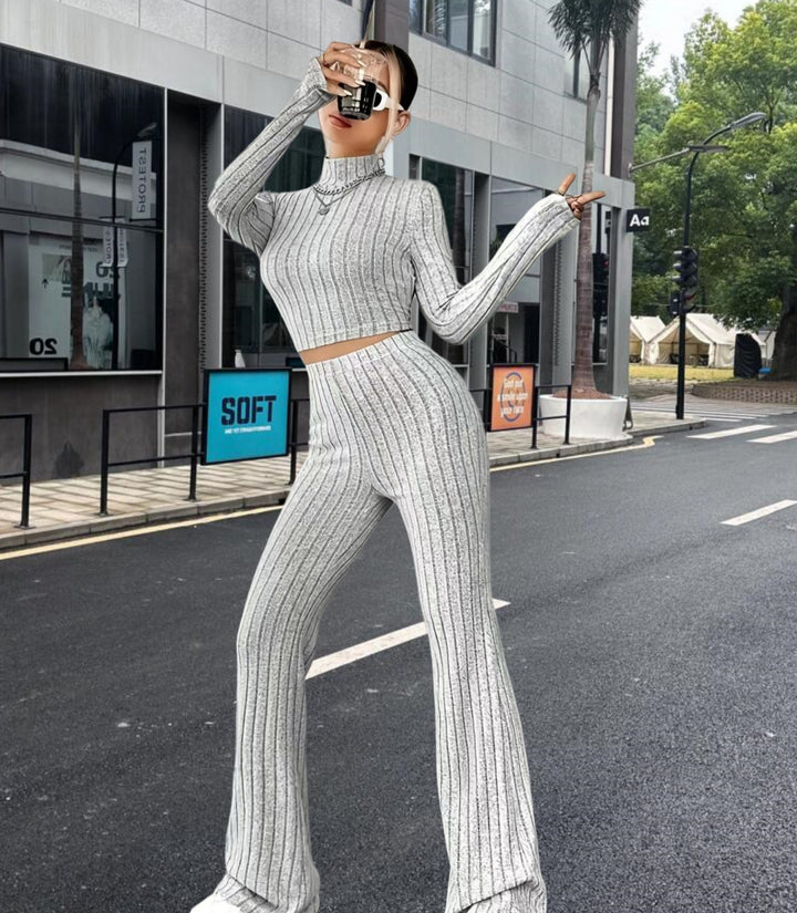 Damer Stickad Crop-Top och Palazzo-byxor Set Mirla-Eva Jonsson
