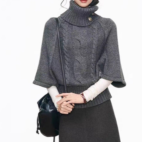 Damer Stickad Klänning med Voluminösa Ärmar och Elegant Rullkrage Eva Jonsson-Eva Jonsson