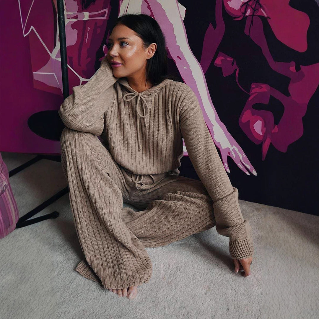 Damer Stickad Loungewear Set med Huva och Löst Passform Mirla-Eva Jonsson