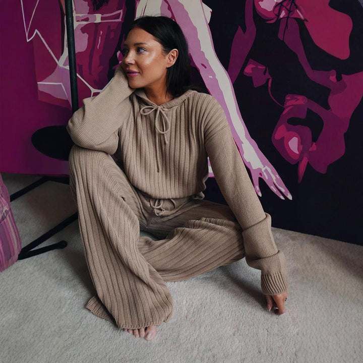 Damer Stickad Loungewear Set med Huva och Löst Passform Mirla-Eva Jonsson