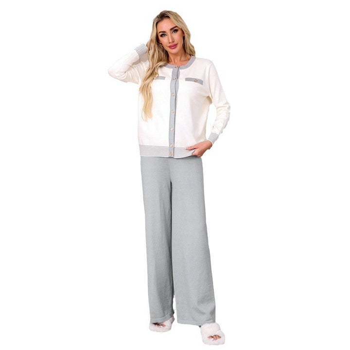 Damer Stickad Loungewear-set med fina knapppdetaljer och vida ben Mirla-Eva Jonsson