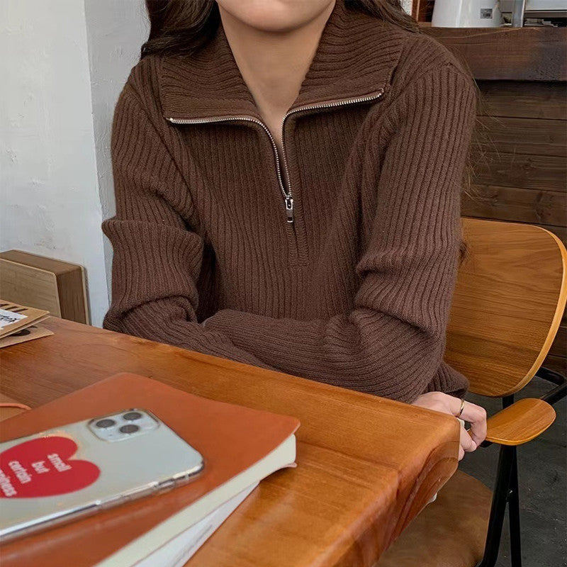 Damer Stickad Tröja med Halvdragkedja och Strukturerad Design Eva Jonsson-Eva Jonsson