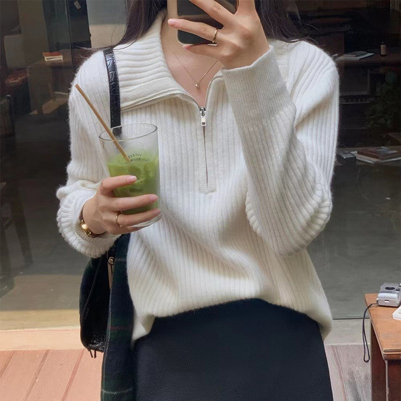 Damer Stickad Tröja med Halvdragkedja och Strukturerad Design Eva Jonsson-Eva Jonsson
