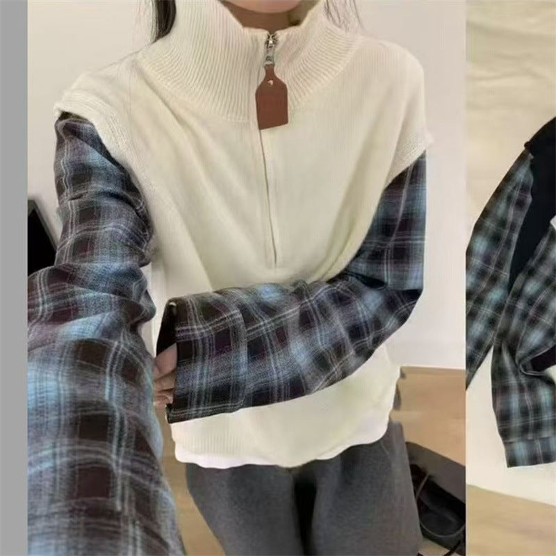 Damer Stickad Väst med Hög Krage och Dragkedja Mirla-Eva Jonsson
