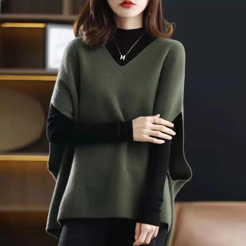 Damer Stickponcho med V-Ringning och Elegant Silhuett Mirla-Eva Jonsson