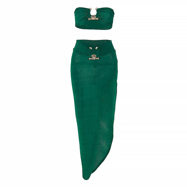 Damer Stilig Bandeau-top och Maxi-kjol Set med hög slits och eleganta detaljer Mirla-Eva Jonsson