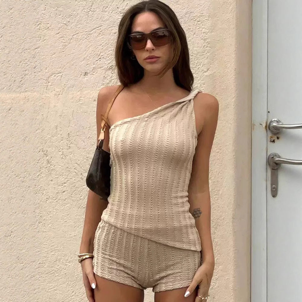 Damer Stilig One-Shoulder Jumpsuit med fin ribbstruktur Mirla-Eva Jonsson