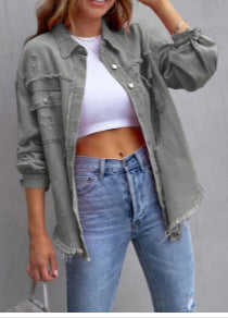 Damer Stilig Overshirt-jacka med fransig nederkant Mirla-Eva Jonsson