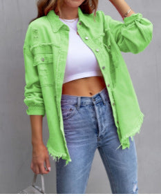 Damer Stilig Overshirt-jacka med fransig nederkant Mirla-Eva Jonsson