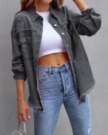 Damer Stilig Overshirt-jacka med fransig nederkant Mirla-Eva Jonsson