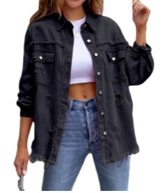 Damer Stilig Overshirt-jacka med fransig nederkant Mirla-Eva Jonsson