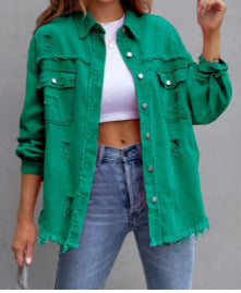 Damer Stilig Overshirt-jacka med fransig nederkant Mirla-Eva Jonsson