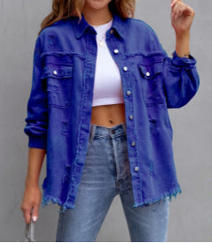 Damer Stilig Overshirt-jacka med fransig nederkant Mirla-Eva Jonsson