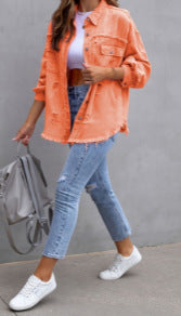Damer Stilig Overshirt-jacka med fransig nederkant Mirla-Eva Jonsson