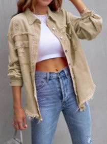 Damer Stilig Overshirt-jacka med fransig nederkant Mirla-Eva Jonsson