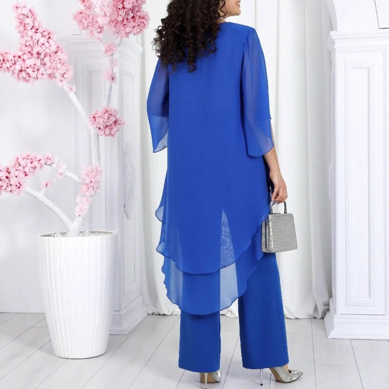 Damer Stilren Tunika med Transparent Överlayer och Eleganta Byxor Mirla-Eva Jonsson