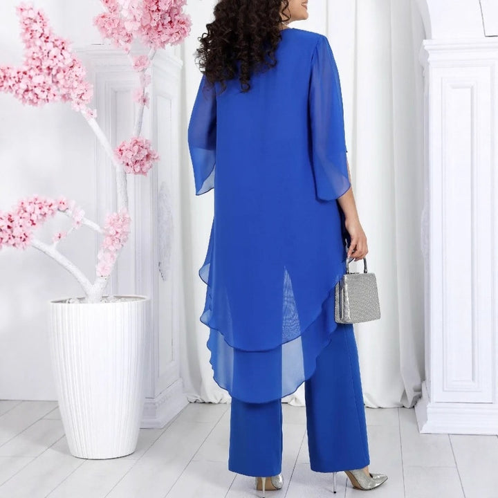 Damer Stilren Tunika med Transparent Överlayer och Eleganta Byxor Mirla-Eva Jonsson