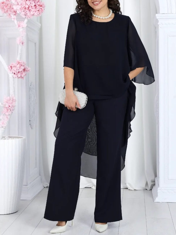 Damer Stilren Tunika med Transparent Överlayer och Eleganta Byxor Mirla-Eva Jonsson