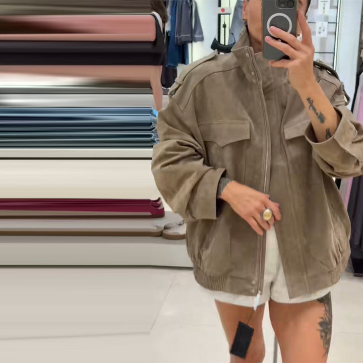 Damer Stilren och Bekväm Oversized Mockajacka Mirla-Eva Jonsson