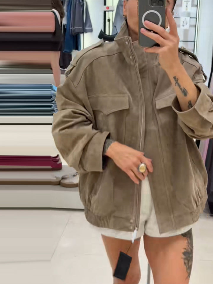 Damer Stilren och Bekväm Oversized Mockajacka Mirla-Eva Jonsson
