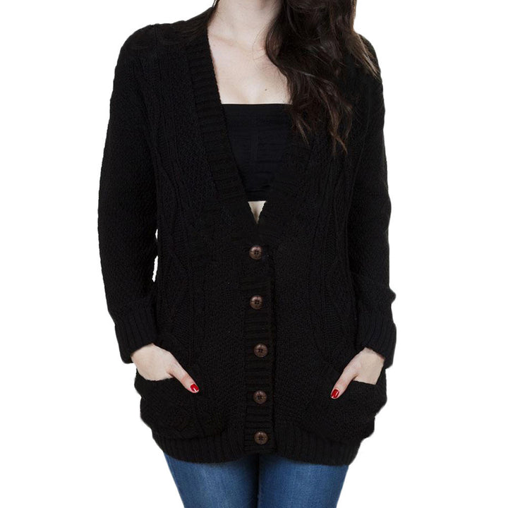 Damer Stor stickad cardigan med djupa fickor och modern flätdesign Eva Jonsson-Eva Jonsson