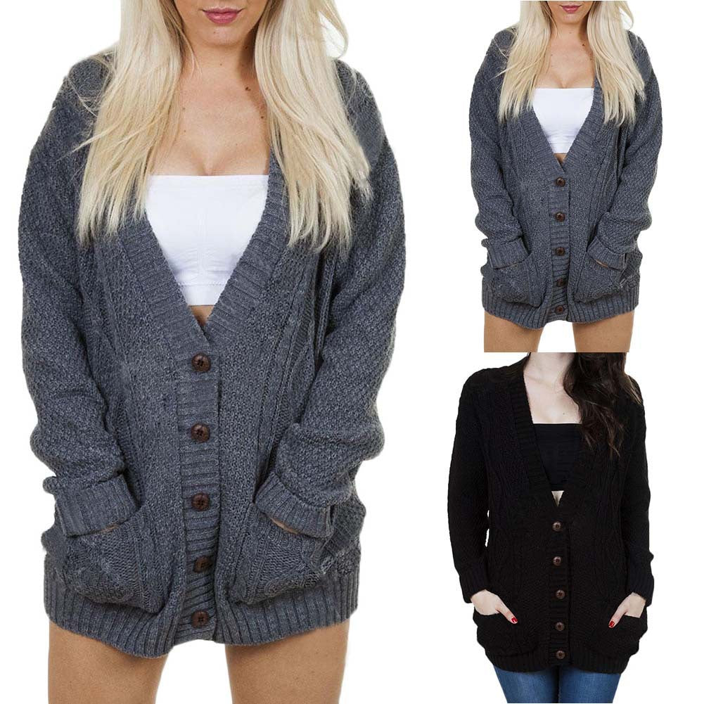 Damer Stor stickad cardigan med djupa fickor och modern flätdesign Eva Jonsson-Eva Jonsson
