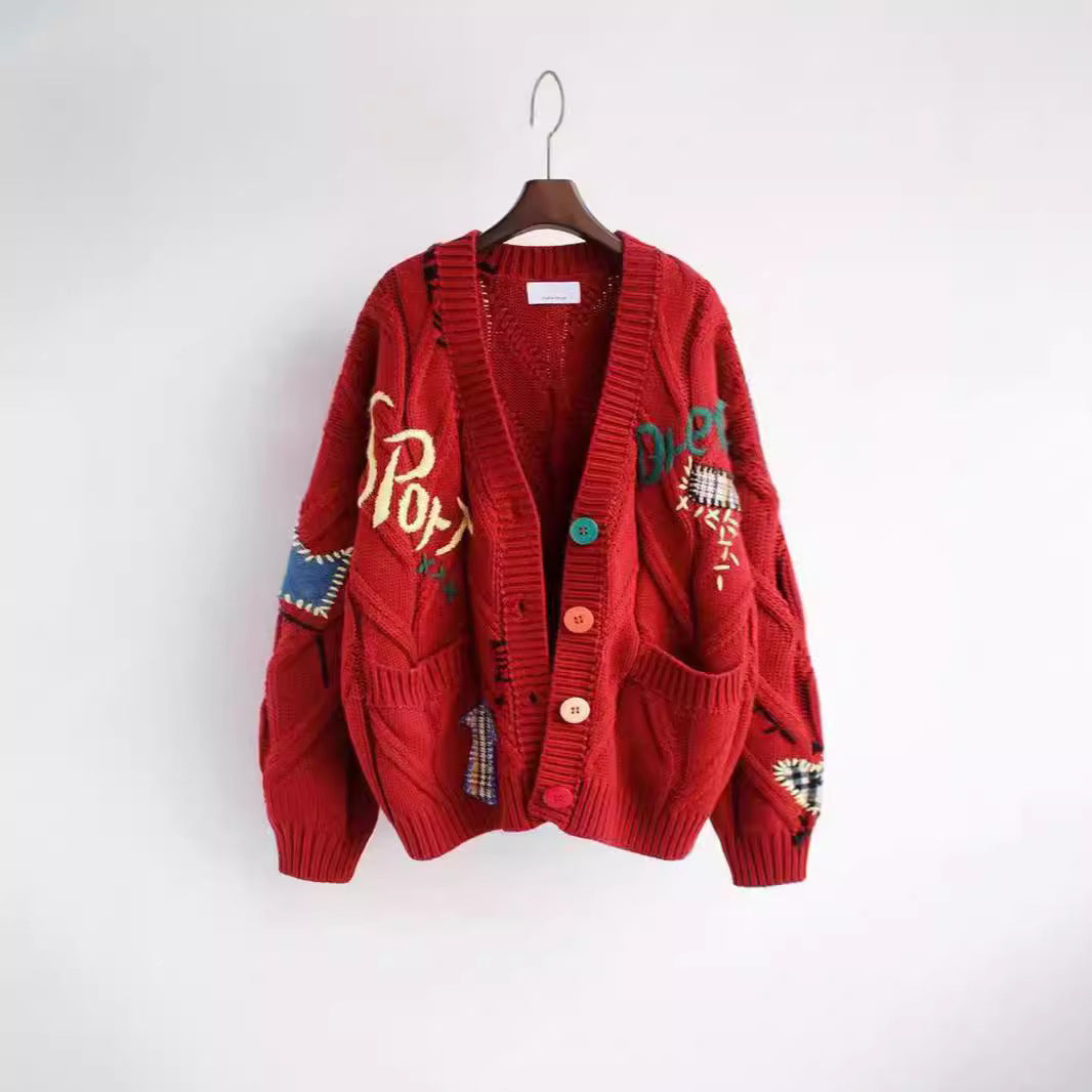 Damer Stor stickad cardigan med färgglada broderier Mirla-Eva Jonsson