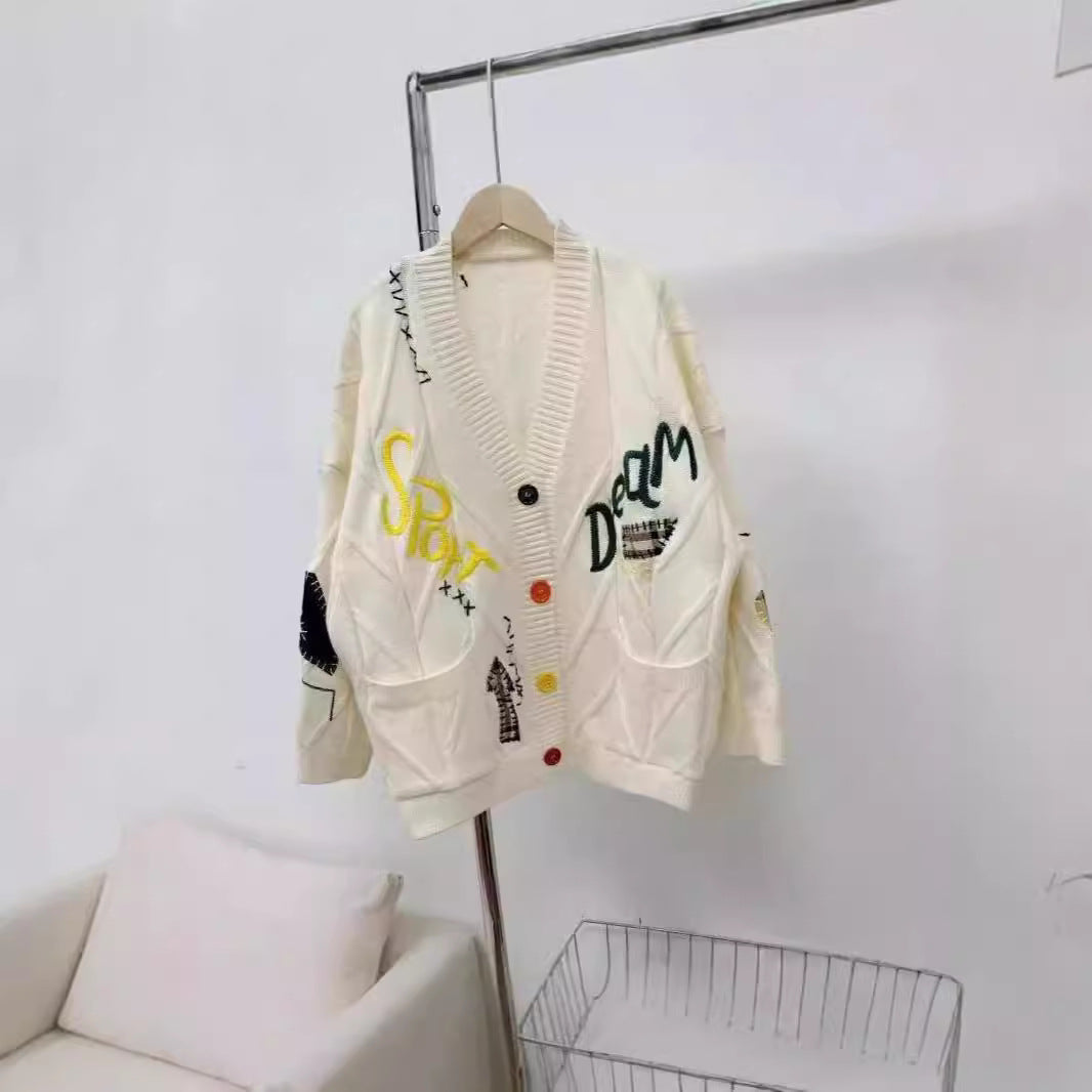 Damer Stor stickad cardigan med färgglada broderier Mirla-Eva Jonsson