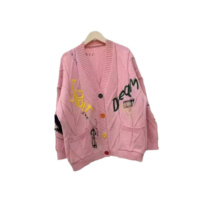 Damer Stor stickad cardigan med färgglada broderier Mirla-Eva Jonsson